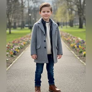 Armani Junior Boys' Hybrid Wool Coat with Layered Puffer Inset